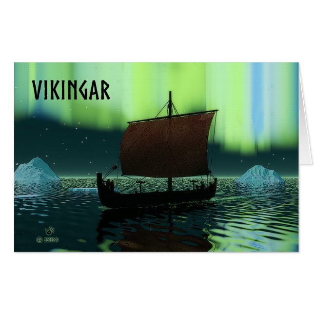 Viking Ship Under Northern Lights Card (Front Horizontal)