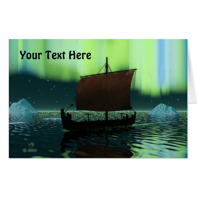Viking Ship Under Northern Lights Card (Front Horizontal)