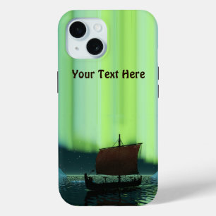 Viking Ship Under Northern Lights iPhone 15 Case