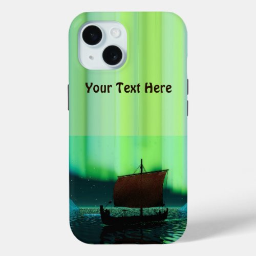 Viking Ship Under Northern Lights iPhone 15 Case