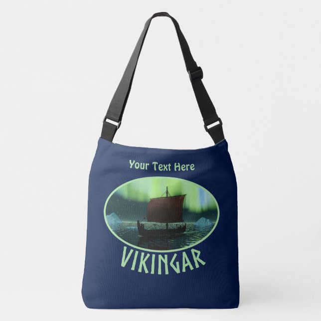 Viking Ship Under Northern Lights Crossbody Bag (Front)