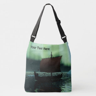 Viking Ship Under Northern Lights Crossbody Bag