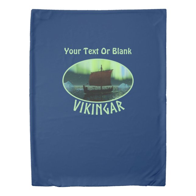 Viking Ship Under Northern Lights Duvet Cover (Front)