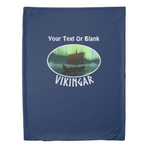 Viking Ship Under Northern Lights Duvet Cover
