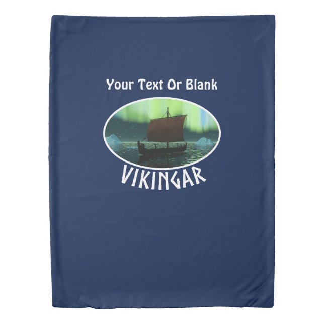 Viking Ship Under Northern Lights Duvet Cover (Front)