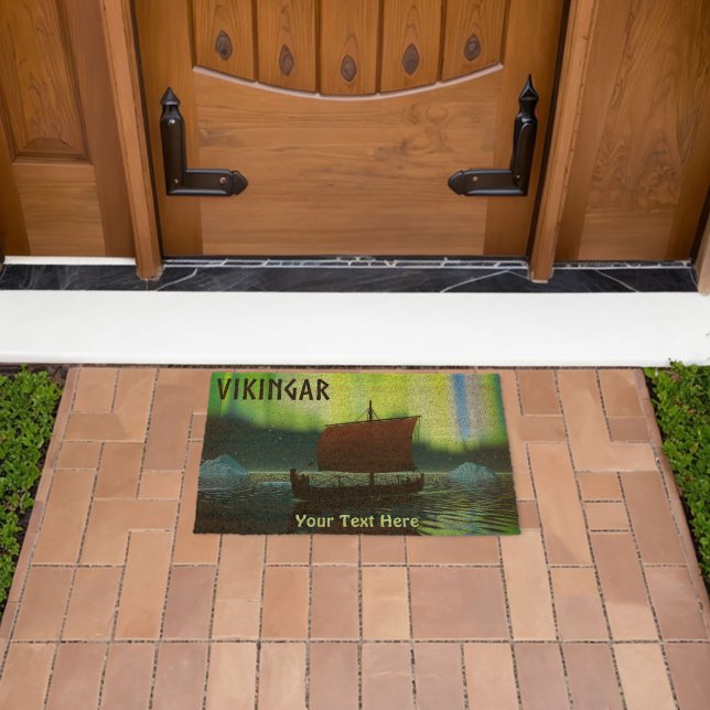 Viking Ship Under Northern Lights Fiber Doormat (Insitu (Outdoor))