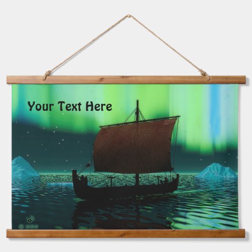 Viking Ship Under Northern Lights Hanging Tapestry