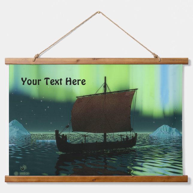 Viking Ship Under Northern Lights Hanging Tapestry (Front)