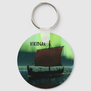 Viking Ship Under Northern Lights Keychain