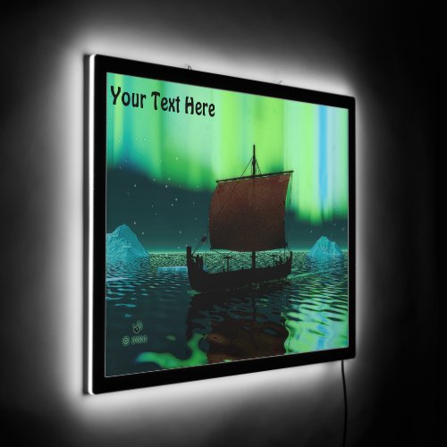 Viking Ship Under Northern Lights LED Sign