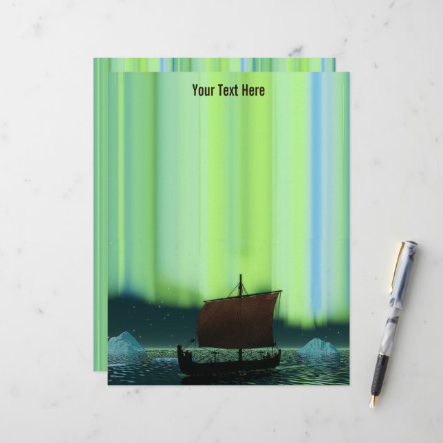Viking Ship Under Northern Lights Letterhead (Front/Back In Situ)