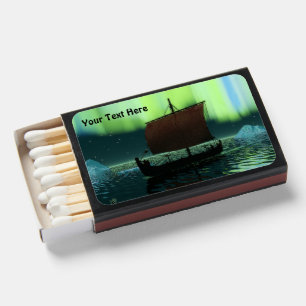 Viking Ship Under Northern Lights Matchboxes