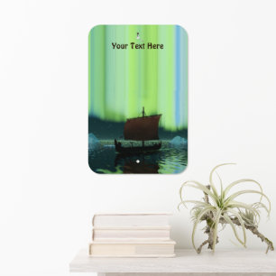 Viking Ship Under Northern Lights Metal Sign
