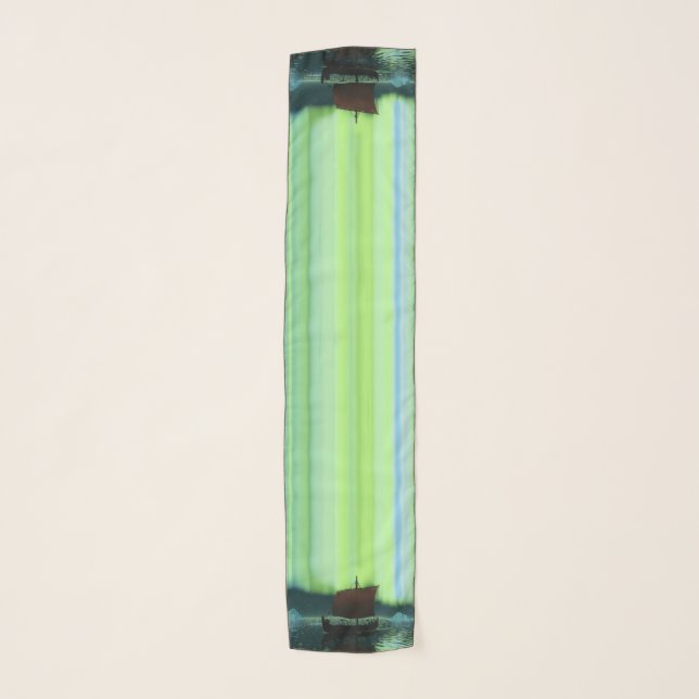 Viking Ship Under Northern Lights Scarf (Front)