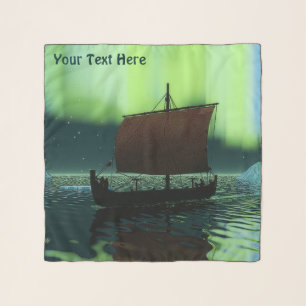 Viking Ship Under Northern Lights Scarf
