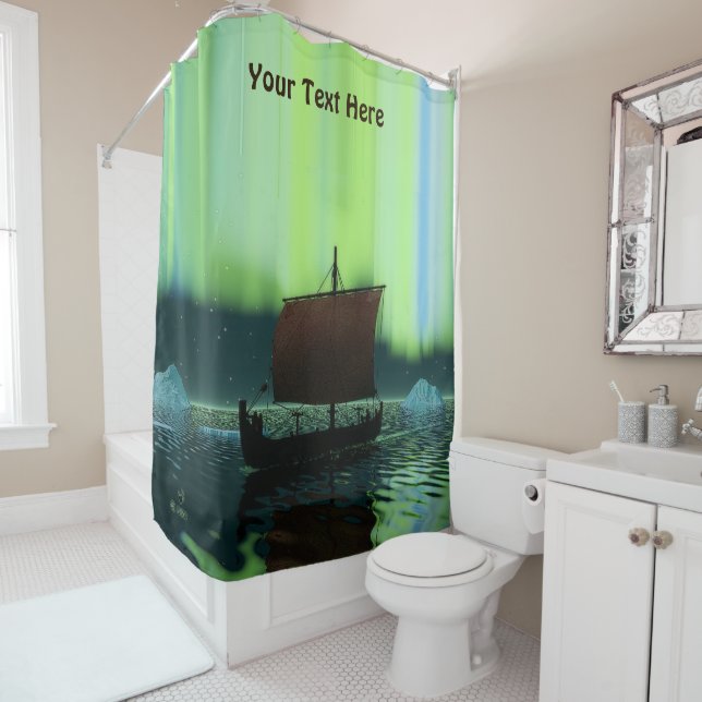 Viking Ship Under Northern Lights Shower Curtain (In Situ)