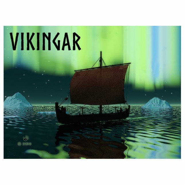 Viking Ship Under Northern Lights Statuette (Front)