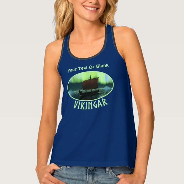 Viking Ship Under Northern Lights Tank Top (Front)