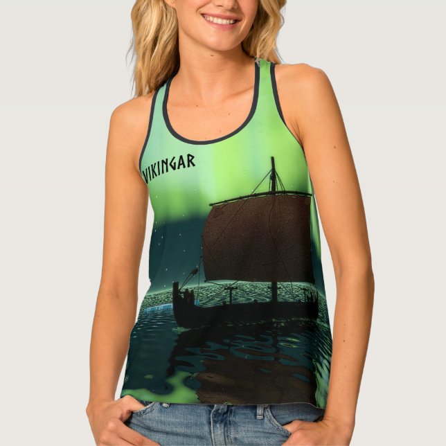 Viking Ship Under Northern Lights Tank Top (Front)
