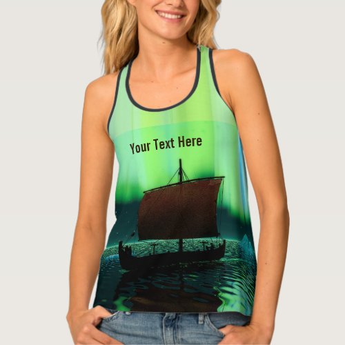 Viking Ship Under Northern Lights Tank Top