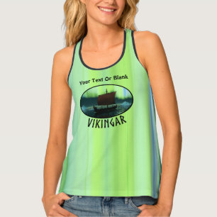Viking Ship Under Northern Lights Tank Top