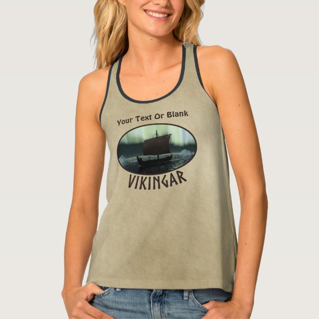 Viking Ship Under Northern Lights Tank Top (Front)