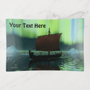 Viking Ship Under Northern Lights Trinket Tray