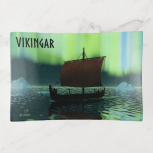 Viking Ship Under Northern Lights Trinket Tray