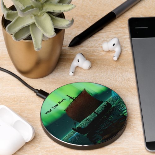 Viking Ship Under Northern Lights Wireless Charger