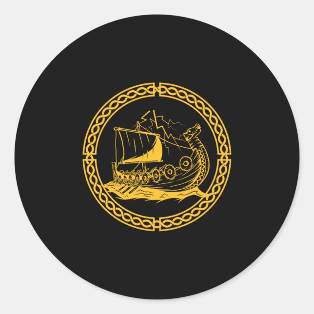 Viking Ship Warrior Valhalla Norse Mythology Gift Classic Round Sticker (Front)