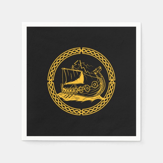 Viking Ship Warrior Valhalla Norse Mythology Gift Napkins (Front)