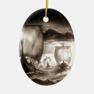 VIKING SHIPS CERAMIC ORNAMENT