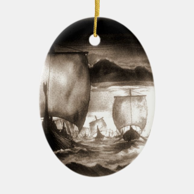 VIKING SHIPS CERAMIC ORNAMENT (Front)