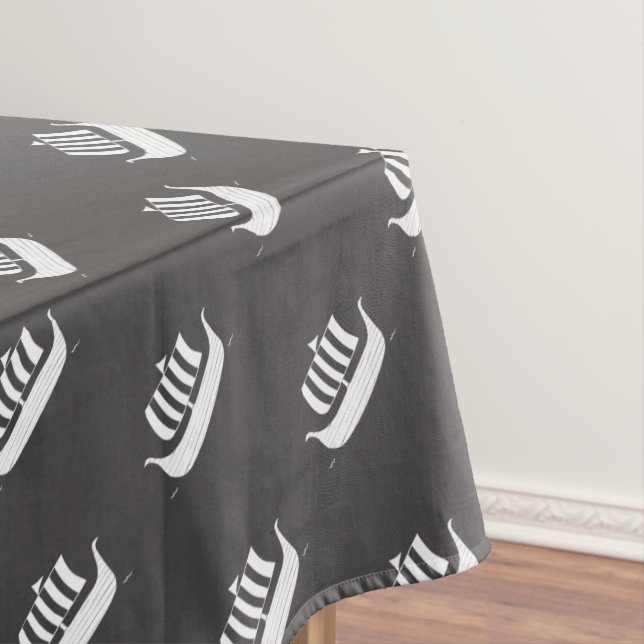 Viking ships/longboat w/custom background color tablecloth (In Situ)