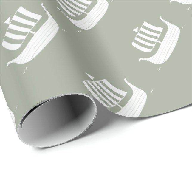 Viking ships with custom background color wrapping paper (Roll Corner)