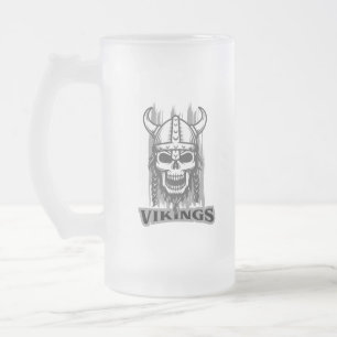 Viking Skeleton Beer Mug - Frosted Glass Design