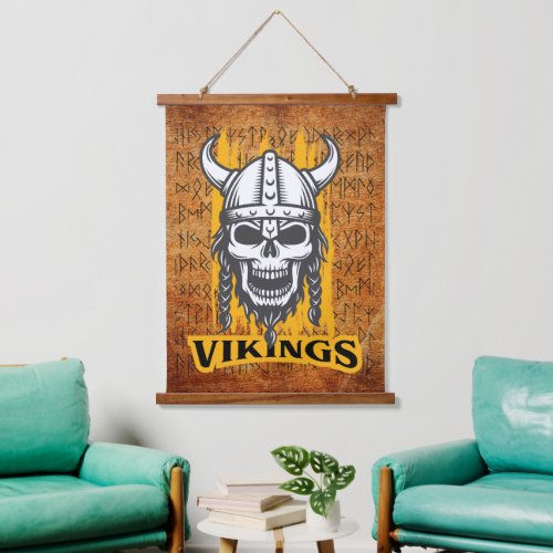 Viking skeleton with brown leather texture hanging tapestry