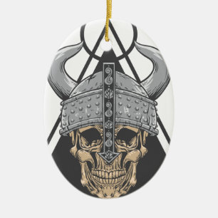 Viking Skull Ceramic Ornament