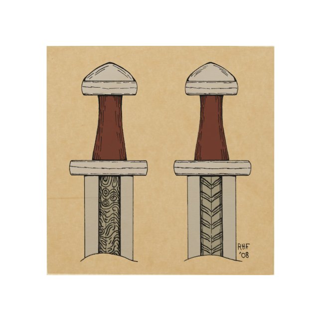 Viking Sword Pattern Welding Wood Wall Art (Front)