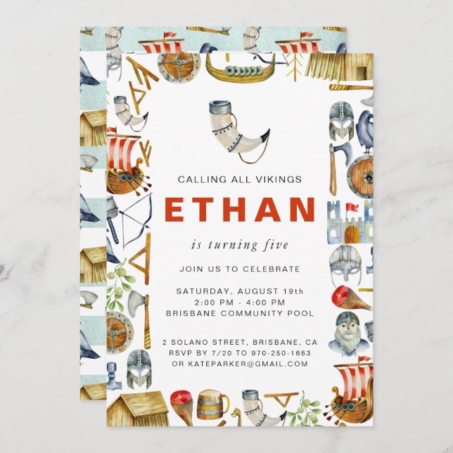 Viking Themed Birthday Party Invitation (Front/Back)