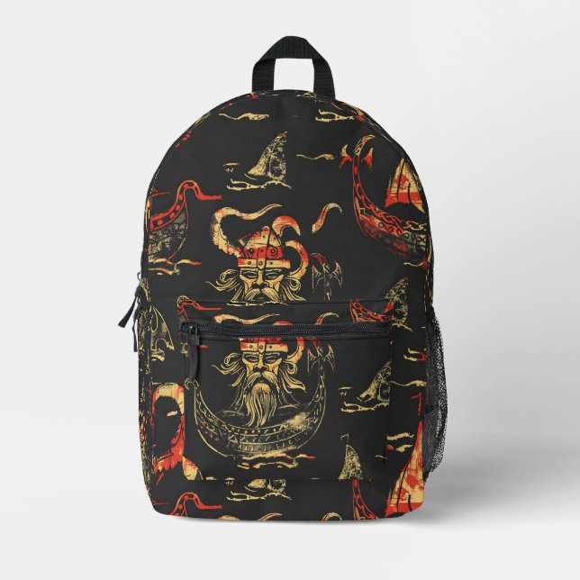 Viking Themed Ocean Scene Printed Backpack (Front)