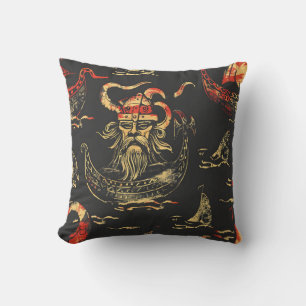 Viking Themed Ocean Scene Throw Pillow