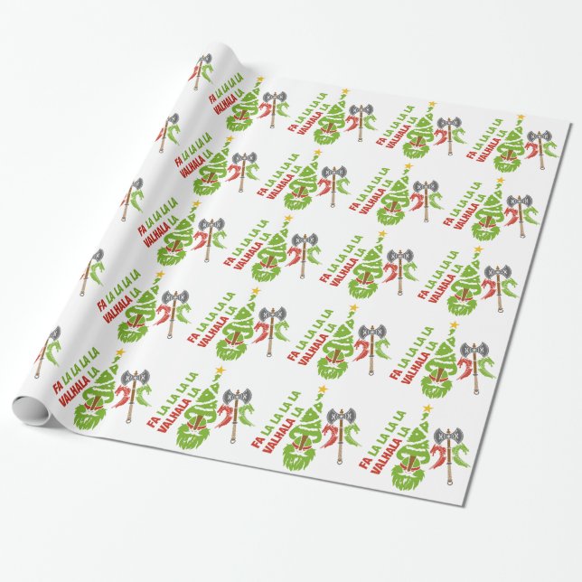 Viking Valhalla Christmas Holiday Wrapping Paper (Unrolled)