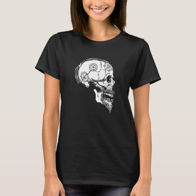 Viking Valhalla Skull Norse Mythology Braided Hair T-Shirt (Front)