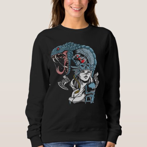 Viking valkyrie with snakes and axes sweatshirt
