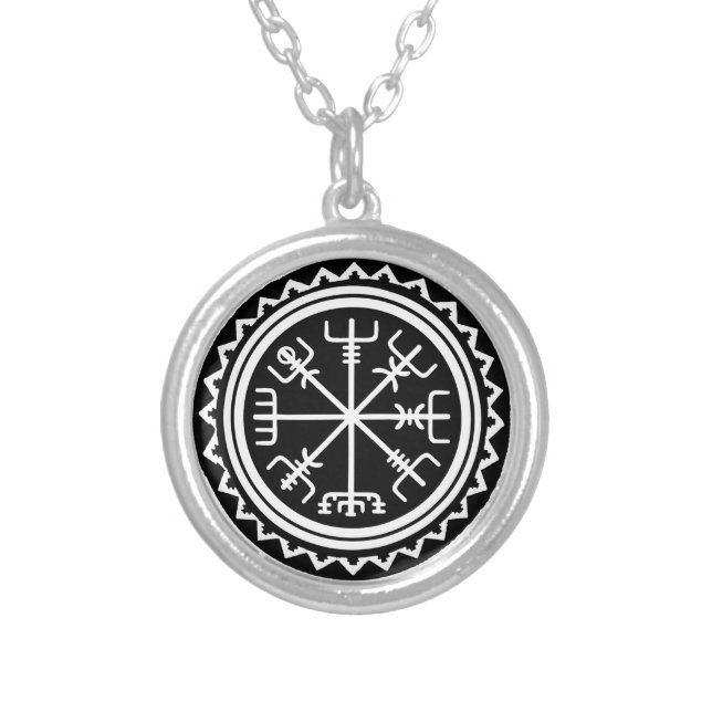 Viking Vegvisir Compass Silver Plated Necklace (Front)