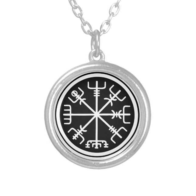Viking Vegvisir Nautical Compass Silver Plated Necklace (Front)
