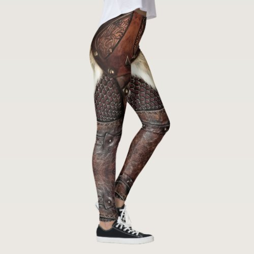 Viking Vest Armor Brown Leather Abstract Leggings