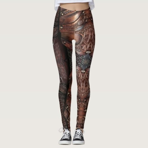 Viking Vest Armor Brown Leather Abstract Leggings