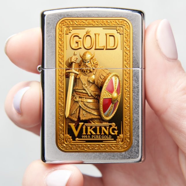 Viking Warlord Silver Gold Bullion Zippo Lighter (In Hand)